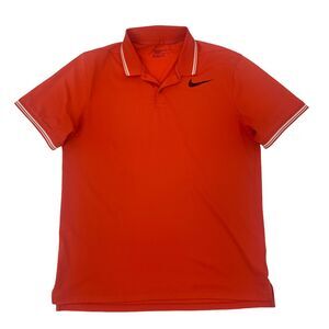 Nike Golf Shirt Men's Size L Chili Red Dry Tipped Polo Dri Fit Athletic Sports